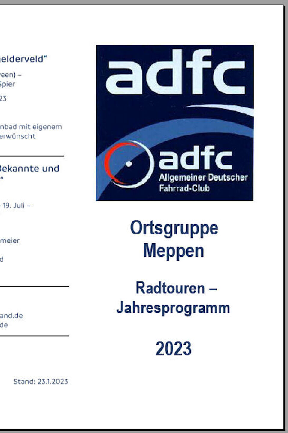 Screenshot Tourenprogramm ADFC Meppen 2023 Screenshot Tourenprogramm ADFC Meppen 2023